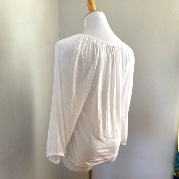 Lucky Brand Long Sleeve Top Embroidered w/ Tassels White XS - Picture 5 of 6